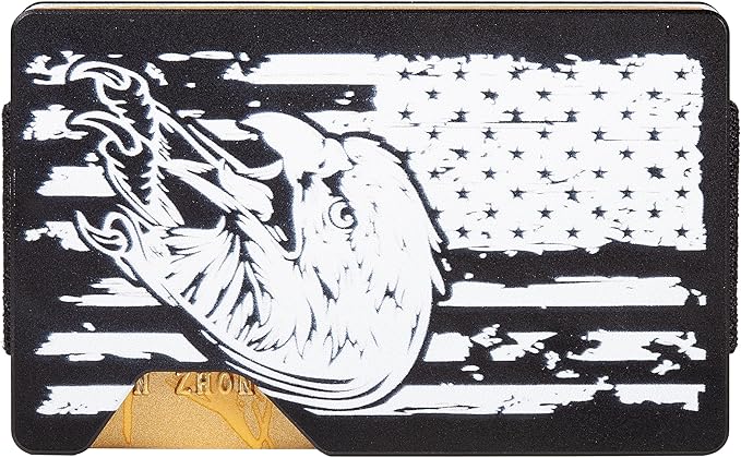 Carbon Fiber Minimalist Wallet for Men Credit Card Holder Money Clip & Cash Strap Slim RFID Mens Wallets(Patriot Eagle Flag)