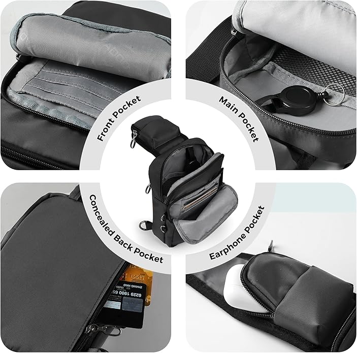 VADOO Sling Bag, Crossbody Bag with Zipper Lock, RFID Blocking & Water Resistant for Men and Women