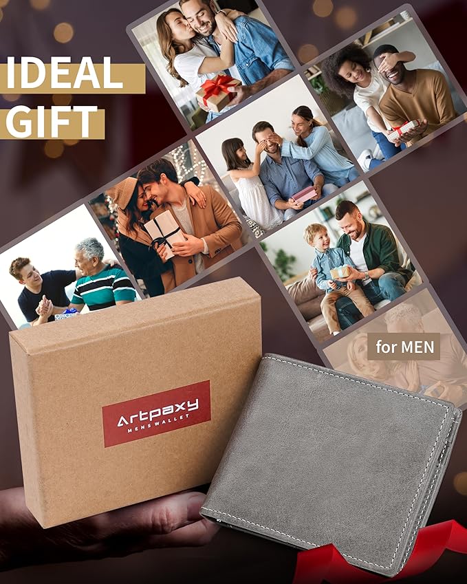 Artpaxy Mens Wallet Bifold Genuine Leather RFID Blocking Wallet for Men with 1 ID Windows 13 Card Holders 2 cash pockets 1 Gift Box