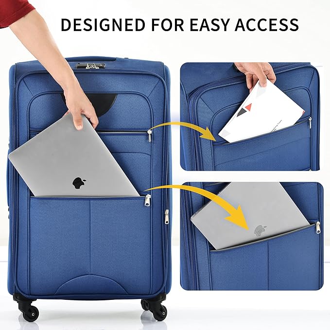 Merax Softside Luggage Set, Travel Suitcase Expandable Lightweight, 3 Piece Luggage Sets with Spinner Wheels 22" 26" 30" Suitcase with TSA Lock (Navy Blue)
