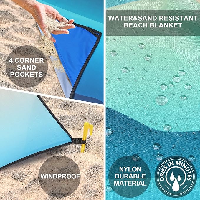 HIHOHO Beach Blanket Waterproof Sandproof Beach Mat for 1-8 Adults Quick Drying Durable Outdoor Picnic Mat for Beach Festival Travel Camping Hiking (Mountain View, 79"×83"(4 Person))