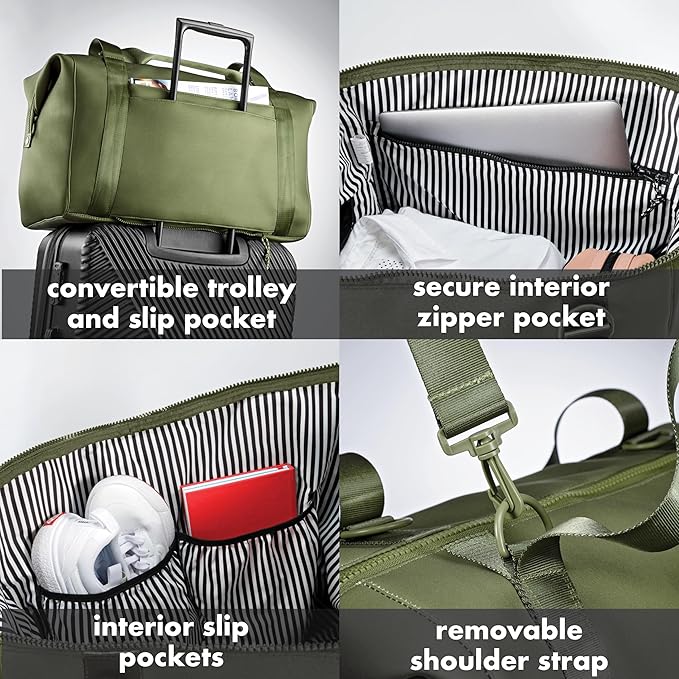 Fit & Fresh Neoprene Weekender Bag for Women – Carry-On Friendly Travel Duffel with Expandable Sides, Trolley Sleeve & Pockets – Lightweight, Water-Resistant Overnight Bag for Weekend Trips + Gym