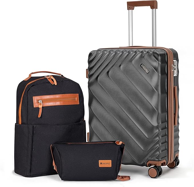 3 piece Luggage Set Expandable Suitcase 22x14x9 Airline Approved Carry on, ABS Hard Case Suitcases with Spinner Wheels, TSA Lock, (Black, 3 Piece Sets(20/BP/TB))