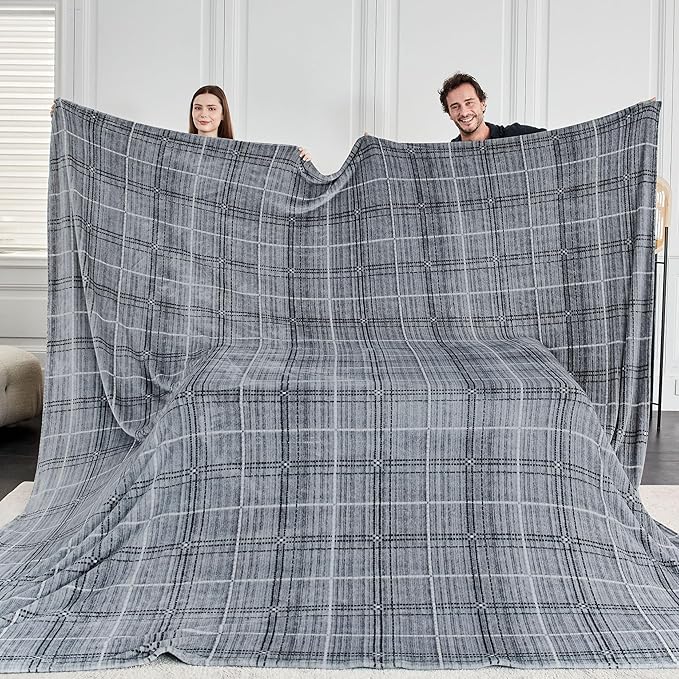 Soft Cozy 120x120 Inches Seamless Oversized King Fleece Blanket, Line Pattern Giant Huge, Extra Large 10'x10' California King Blanket for Sofa, Family, Travel, Line Dark Grey
