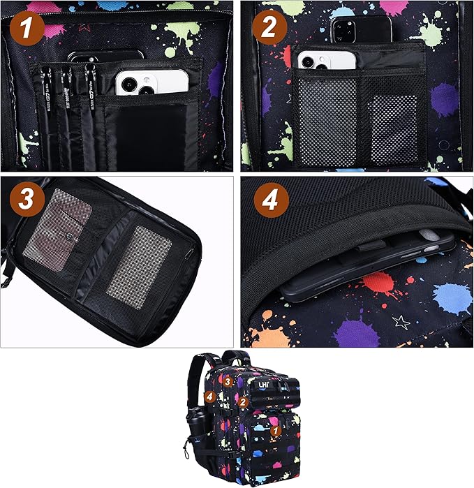 LHI Military Tactical Backpack for Men and Women 45L Army 3 Days Assault Pack Bag Large Rucksack with Molle System - Fluorescent Tie Dye