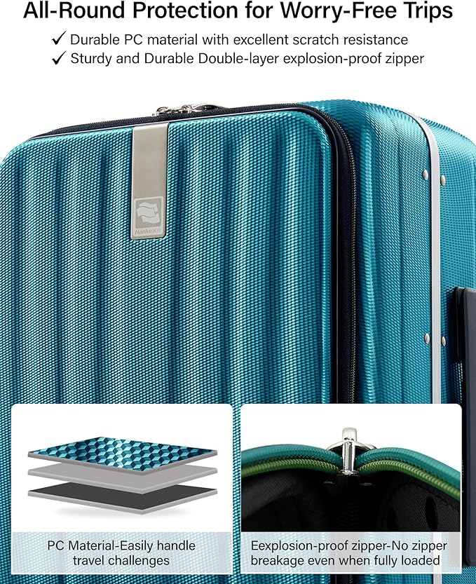 Hanke 26 Inch Large Luggage Hard Shell Top Opening Aluminum Frame Hardside Suitcase with Spinner Wheels, Checked Luggage for Men & Women Travel, Caribbean Blue