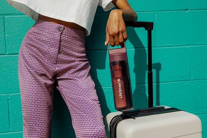 LifeStraw Go Series – BPA-Free Water Filter Bottle for Travel and Everyday Use, Removes Bacteria, Parasites and Microplastics, Improves Taste, 22 Ounce, Merlot Me Away