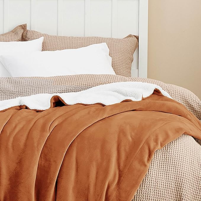 Bedsure GentleSoft Sherpa Fleece Twin Size Blanket for Couch, Non-Heated, Thick and Warm Throw for Women and Men, Soft Fuzzy Plush Twin Blanket for Winter, Burnt Orange, 60x80 Inches