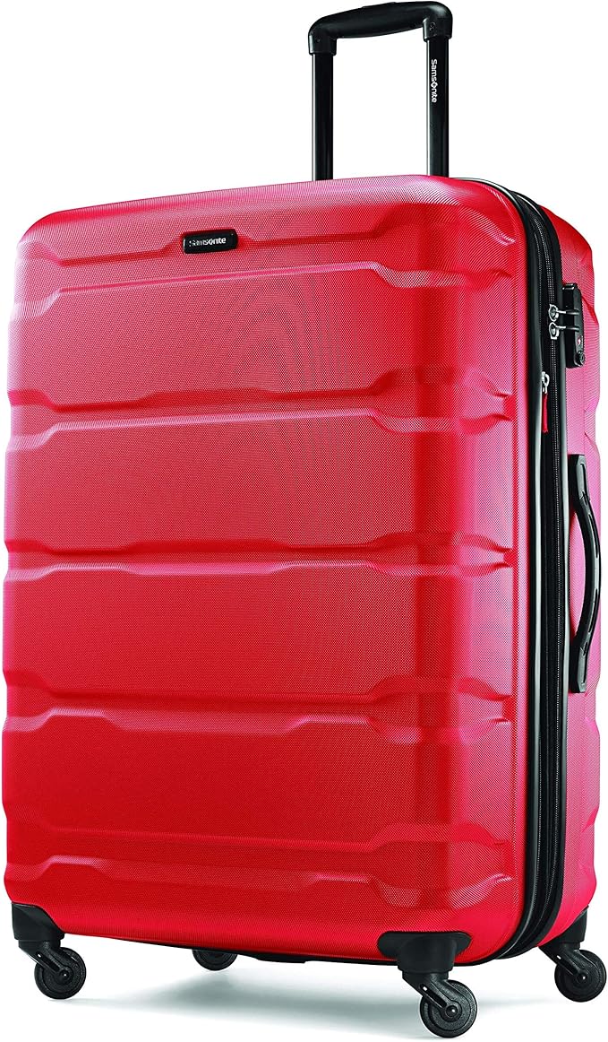 Samsonite Omni PC Hardside Expandable Luggage with Spinner Wheels, Checked-Large 28-Inch, Red
