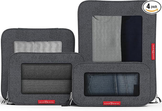 LeanTravel Premium Compression Packing Cubes for Travel - Suitcase Organizer Bags with Double Zipper & Breathable Mesh Panel - Space Saving Carry On Luggage Essentials (4-Pack, Black)