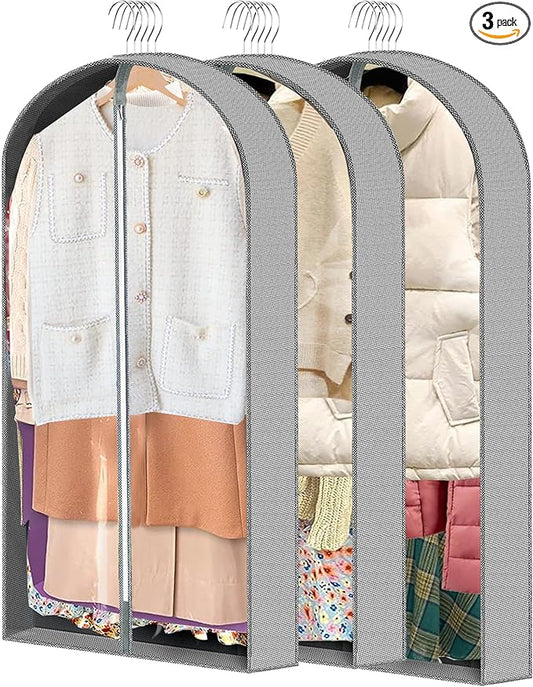 3 Pcs Garment Bags, 40" & 50" PEVA Moth-Proof Breathable Dust Cover, Hanging Clothes Covers with Bedroom, Suits, Padded Clothes, Shirts Prevent Dust