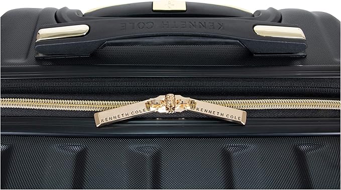 Kenneth Cole REACTION Madison Square Lightweight Hardside Chevron Expandable Spinner Luggage, Black, 2-Piece (20" Carry On + Backpack)