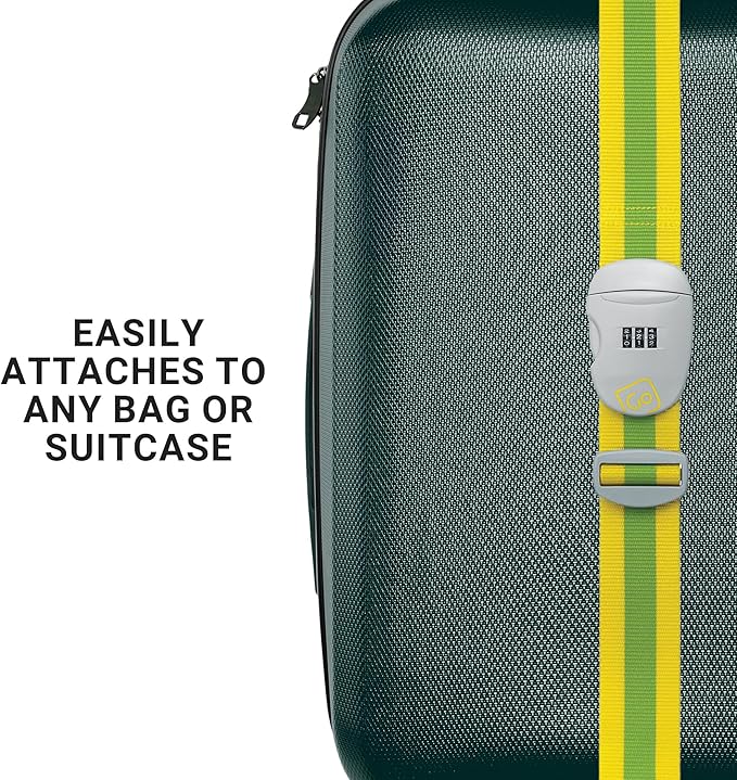 Combi Luggage Strap, Fully Adjustable Luggage Straps for Suitcases and Bags, Secure 3-Dial Combination Lock with Sturdy Buckle, Travel Essentials, Yellow/Green