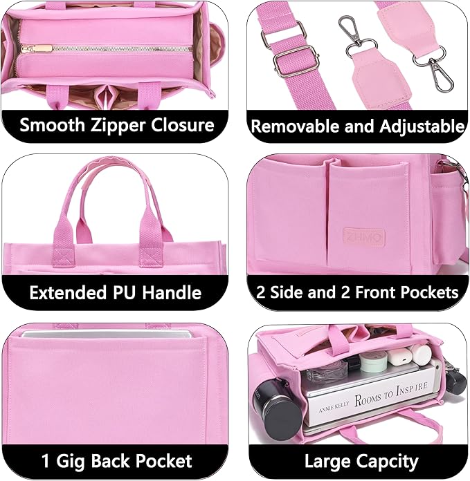 ZHMO Canvas Tote Bag for Women,Women's Bags Crossbody Bags Work Laptop Tote Bag Large Handbags Purse for Travel Nurse Teacher