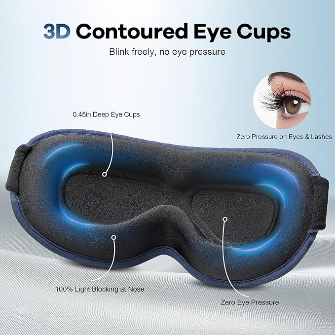 Weighted Blackout Sleep Mask for Men: 3D Contoured Zero Eye Pressure Sleep Mask for Stress Relief, Deep Sleep & Airplane Travel Essentials, Night Shift, Office Nap, Adjustable Strap, Blue
