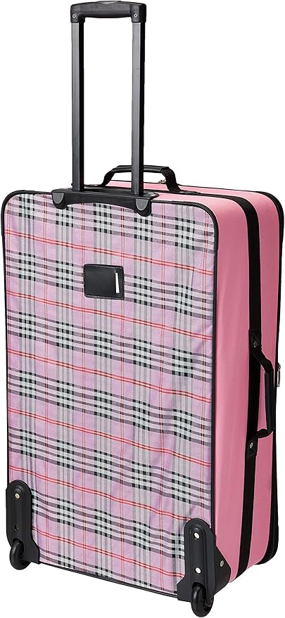Rockland Fashion Softside Upright Luggage Set, Telescoping Handles, Pink Cross, 4-Piece (14/19/24/28)