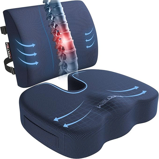 FORTEM Seat Cushion, Office Chair Cushion, Lumbar Support Pillow for Office Chair, Memory Foam Sciatica Coccyx Tailbone Pressure Pain Relief, Car Sitting Pad, Washable Non Slip, XL