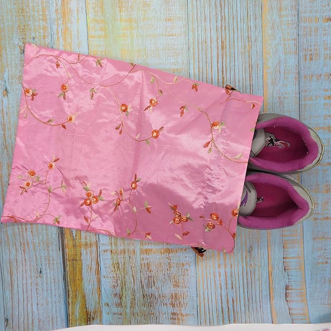 Ouyatoyu 4pcs Embroidered Silk Flower Design Jacquard Travel Bag, Laundry Bags Shoe Bags, Lingerie Bags Underwear Bags for Travel Storage for Men Women Washable Cloth Shoe Bags