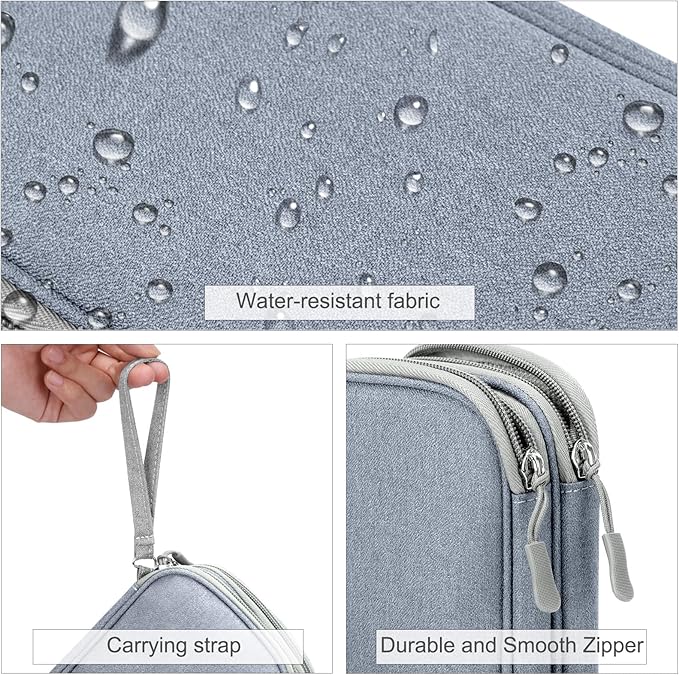 FYY Electronic Organizer, Travel Cable Organizer Bag Pouch Electronic Accessories Carry Case Portable Waterproof Double Layers Storage Bag for Cable, Charger, Phone, Earphone, Medium Size, Light Grey