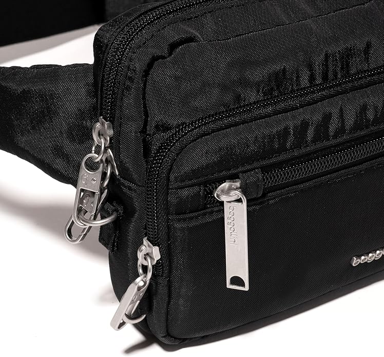 Baggallini Securtex Anti-theft Belt Bag 8.8"x5.5" Crossbody Fanny Pack for Women RFID Wallet Locking Zipper Travel Purse