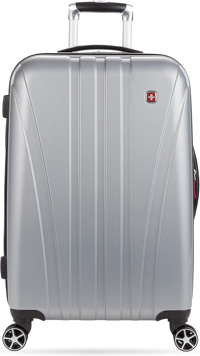 SwissGear 7585 Hardside Expandable Luggage with Spinner Wheels, Silver, Checked-Medium 23-Inch