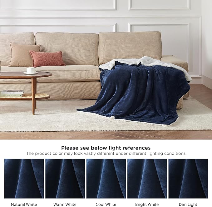 Bedsure GentleSoft Sherpa Fleece Throw Blanket for Couch, Non-Heated, Thick and Warm Throw for Women and Men, Soft Fuzzy Plush Weight Blanket for Winter, Navy, 50x60 Inches