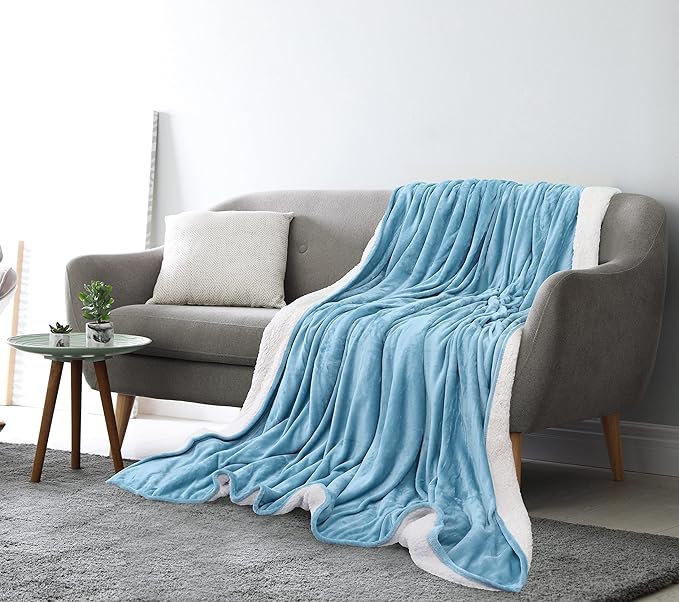 Utopia Bedding Sherpa Blanket Throw Size (Washed Blue, 50x60 Inches) - Soft Lightweight Plush Fleece Reversible Blanket for Bed, Sofa, Couch, Camping and Travel