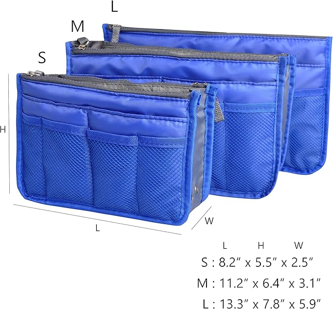 Vercord Purse Organizer Insert for Handbags Bag Organizers Inside Tote Pocketbook Women Nurse Nylon 13 Pockets Sapphire Blue Small