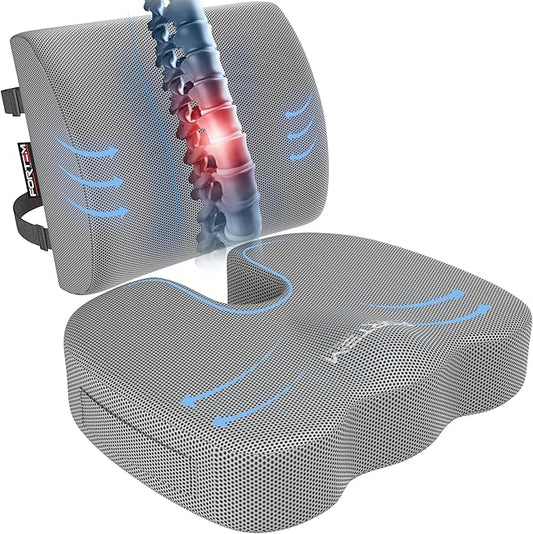 FORTEM Seat Cushion, Office Chair Cushion, Lumbar Support Pillow for Office Chair, Memory Foam Sciatica Coccyx Tailbone Pressure Pain Relief, Car Sitting Pad, Washable Non Slip, XL