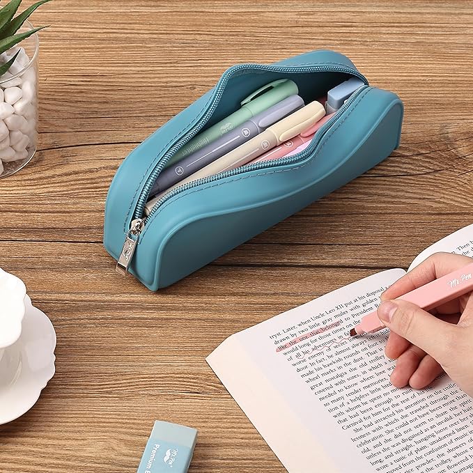 Mr. Pen Silicone Pencil Pouch, Teal Pencil Case, Aesthetic Pencil Bag for Women, Makeup Pouch