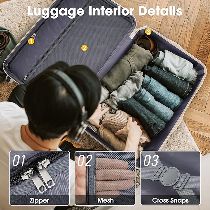 Merax Luggage sets of 2 Piece 20 24 IN Carry on Luggage Hard Case White Pink Luggage Expandable Checked Luggage Suitcase Set with Wheels