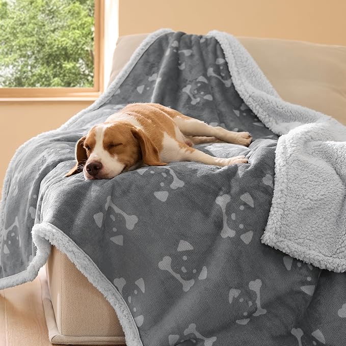 Bedsure Waterproof Dog Blankets for Large Dogs - Soft Print Sherpa Fleece Pet Cat Blanket Washable for Couch Protection, Cozy Plush Reversible Throw Furniture Protector, 40"X50", Anchor Gray