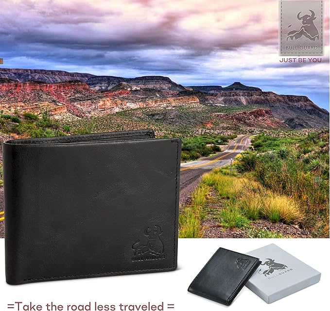 BULL GUARD Vintage Black Leather Wallet for Men RFID Blocking Bifold With ID Secure and Durable Extra Capacity Billfold with 11 Credit Cards