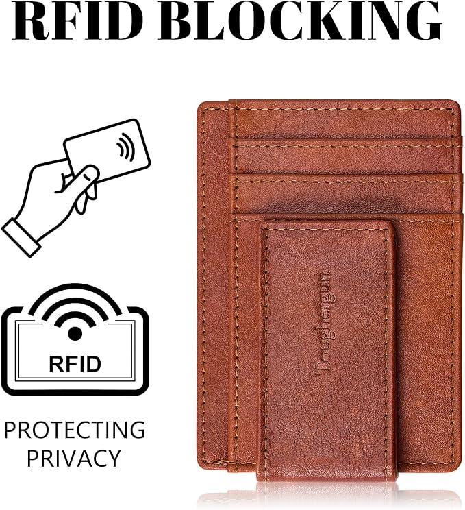 Toughergun Slim Wallet for Men RFID Blocking Money Clip, Minimalist Front Pocket Credit Card Holder, Magnetic Thin Mens Wallets with ID Window