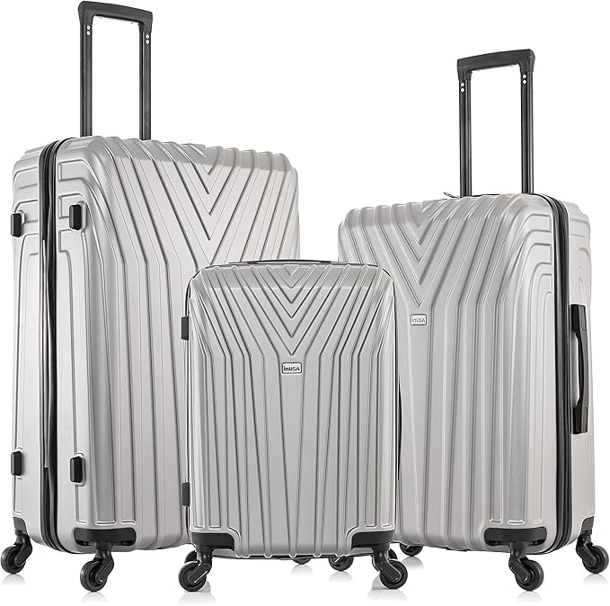 InUSA VASTY Luggage with Spinner Wheels | Durable Lightweight Hardshell SuitcaseTravel Sets with Handle and Trolley | (20in 24in 28in) 3 Piece Luggage Set | Grey