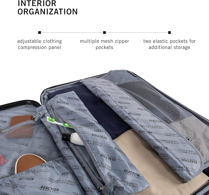 Kenneth Cole REACTION Renegade Luggage Expandable 8-Wheel Spinner Lightweight Hardside Suitcase, Granite Blue, 24-Inch Checked