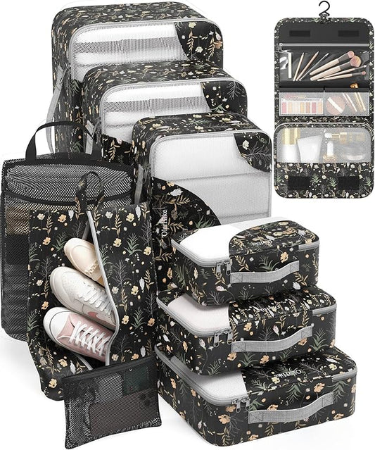 10 Set Packing Cubes for Travel, Gifts for Women Mom,Anti-Tearing Suitcase Organizer for Luggage with Shoe & Hanging Toiletry Bag,OlarHike Vacation Essentials & Accessories for Cruise Ship