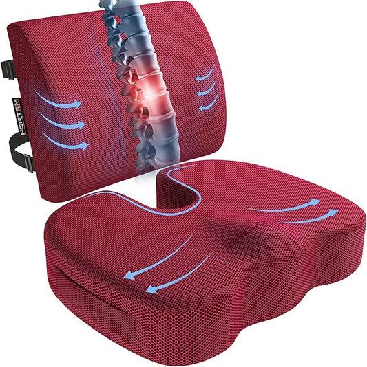 FORTEM Seat Cushion, Office Chair Cushion, Lumbar Support Pillow for Office Chair, Memory Foam Sciatica Coccyx Tailbone Pressure Pain Relief, Car Sitting Pad, Washable Non Slip, XL