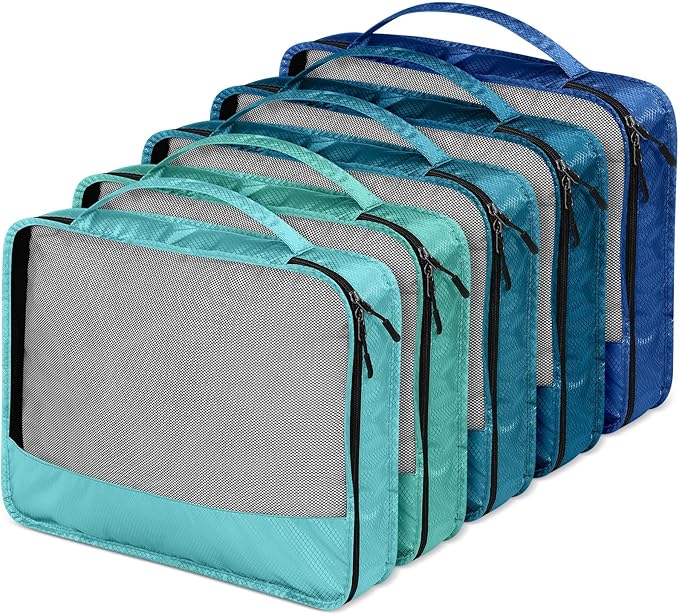 5 Pcs Packing Cubes for Suitcase Large Travel Cubes Carry on Luggage Organizer Bags for Clothes Accessories(M,Blue)