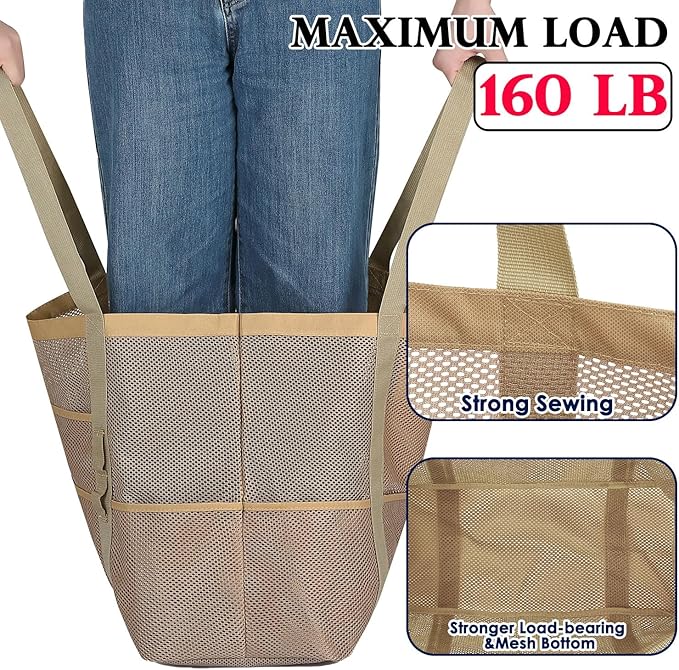 Fammart Mesh Beach Bag, Large Beach Tote with Zipper Pocket, Toys Pool Bag for Family Travel Vacation Cruise Essentials