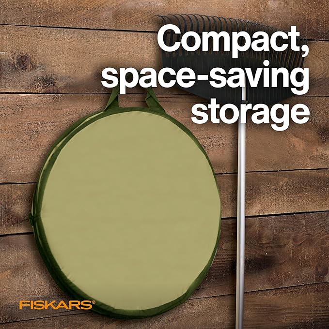 Fiskars Kangaroo Collapsible Spring Up Garden Bag for Yard Waste, Grass, Branches & Weeds, Tear & Mildew Resistant Vinyl-Coated Polyester, Folds Flat to 3 Inches for Space-Saving Storage, 30 Gallon
