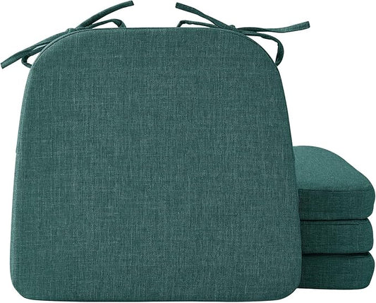 Chair Cushions for Dining Chairs, 2" Thick Seat Cushions for Kitchen Chairs, D-Shaped Chair Pads with Washable Cover, Ties and Non Slip Backing, 17'' x 16'', Set of 4, Green