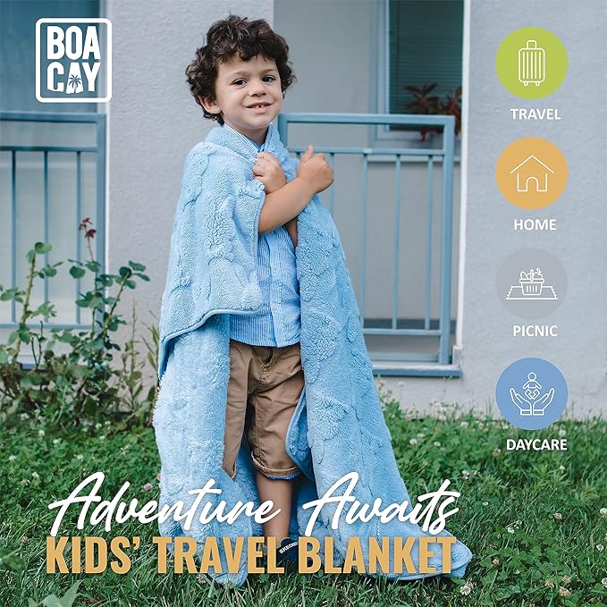 BOACAY Travel Toddler Blanket for Airplane, Car - Soft Kids Throw Blanket for Daycare - Pillow for Girls, Boys with Backpack Clip, Luggage Sleeve