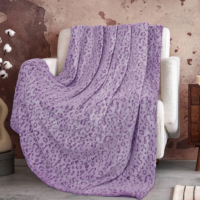 Purple Leopard Print Throw Blanket for Women, Soft Warm Cheetah Blanket, Cozy Fleece Throw for Bed Sofa Couch, Home Decor Living Room Bedroom Decor, Mothers Day Birthday Gifts for Mom Grandma, 50"x60"
