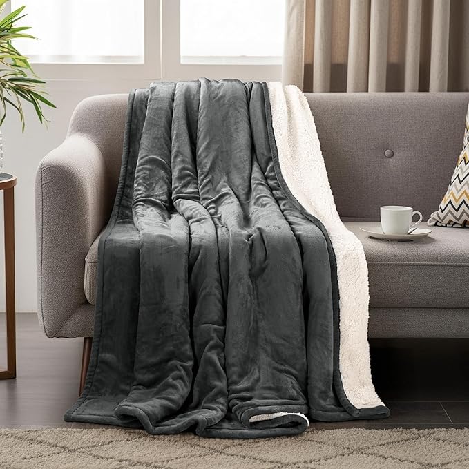 Utopia Bedding Sherpa Blanket Throw Size (Grey, 50x60 Inches) - Soft Lightweight Plush Fleece Reversible Blanket for Bed, Sofa, Couch, Camping and Travel