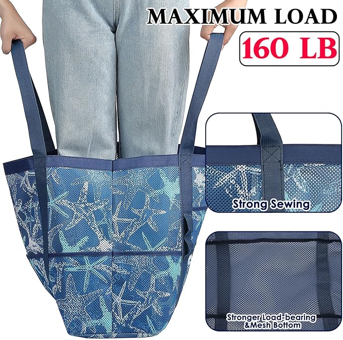 Fammart Mesh Beach Bag, Large Beach Tote with Zipper Pocket, Toys Pool Bag for Family Travel Vacation Cruise Essentials