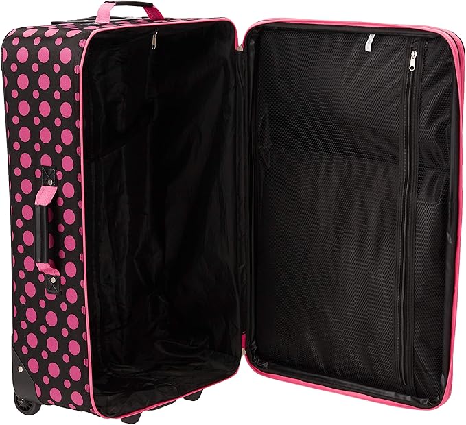 Rockland Fashion Softside Upright Luggage Set, Black/Pink Dot, 4-Piece (14/19/24/28)