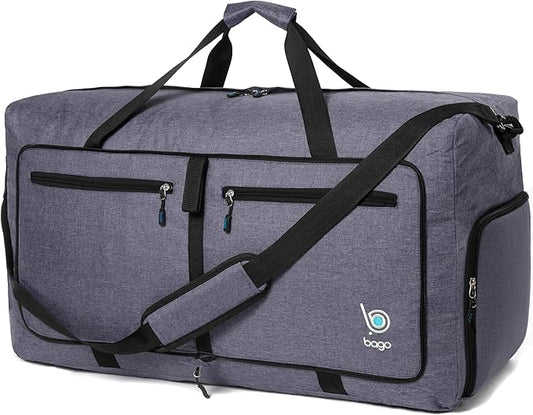 Bago Large Duffle Bag for Travel Women & Men. Durable Lightweight Foldable Travel Duffel Bags For Traveling Women. 80L Duffle Bags For Overnight Bag With Shoe Compartment Collapsible Weekender duffel