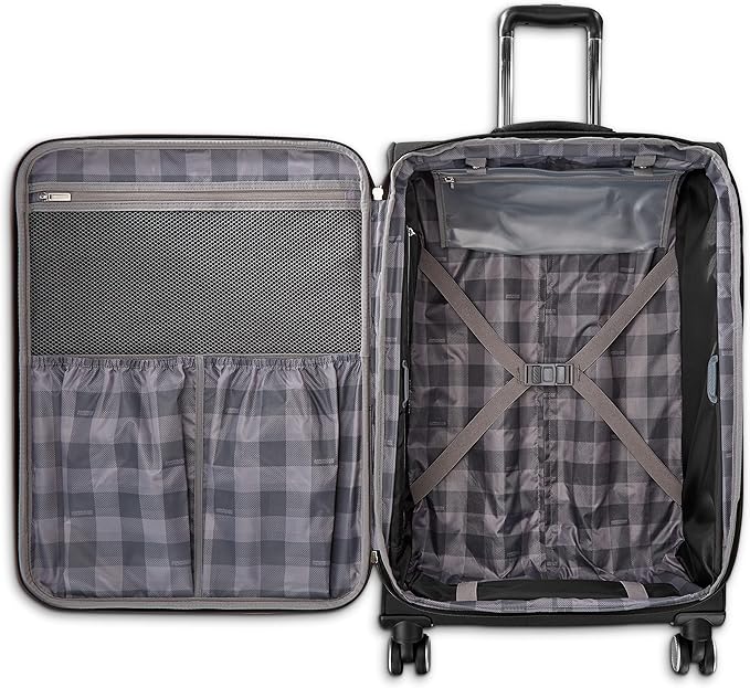 American Tourister Whim Softside Expandable Luggage with Spinners, Black, 2PC SET (Carry-on/Medium)