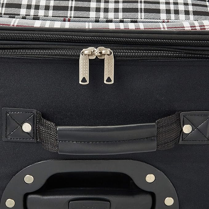 Rockland Fashion Softside Upright Luggage Set, Telescoping Handles, Black Plaid, 4-Piece (14/19/24/28)